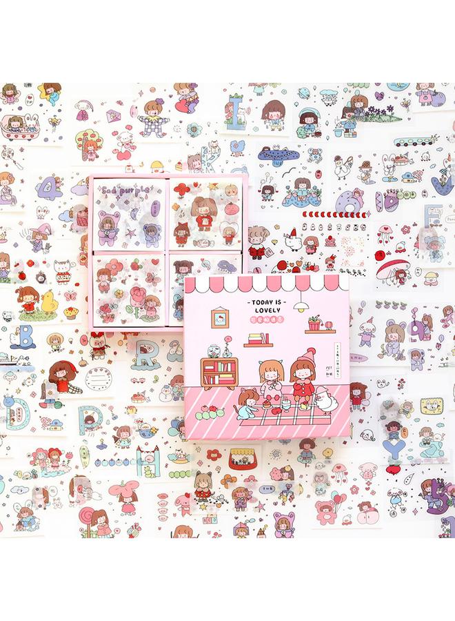 Bluejw 100 Hand Account Stickers Suit Cute Characters Hand Account Stickers Decorative Small Pattern A Set Of Cartoon Girl Heart Diy - Image 1