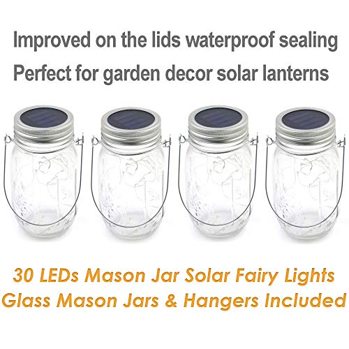 Yitee Solar Fairy Jar Lights,4 Pack 30 Led Mason Jar Decor Firefly Lights,for Outdoor Patio Garden Table Decorations Solar Lantern Mother's Day Gift(Mason Jars/Hangers Included) - Image 5