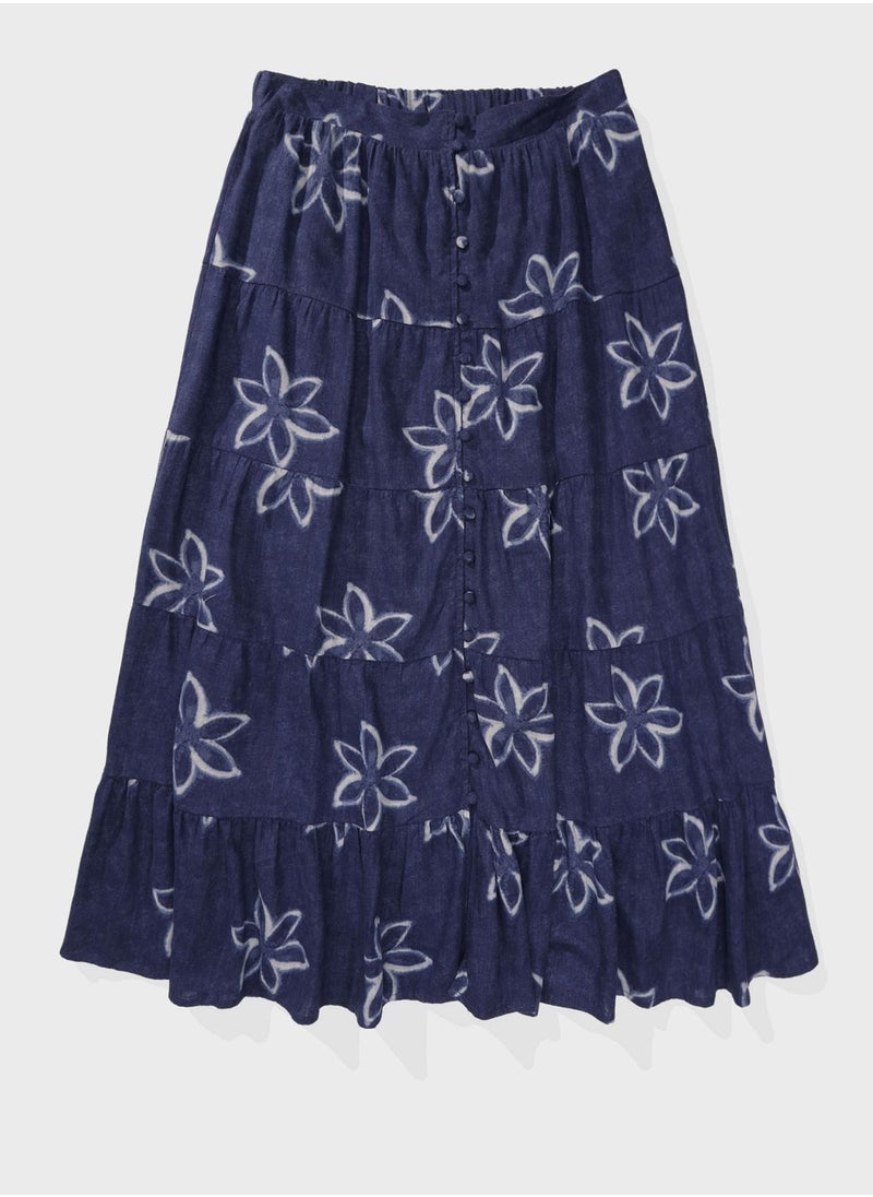 American Eagle - Floral Print Button Detail Skirt - Image 1