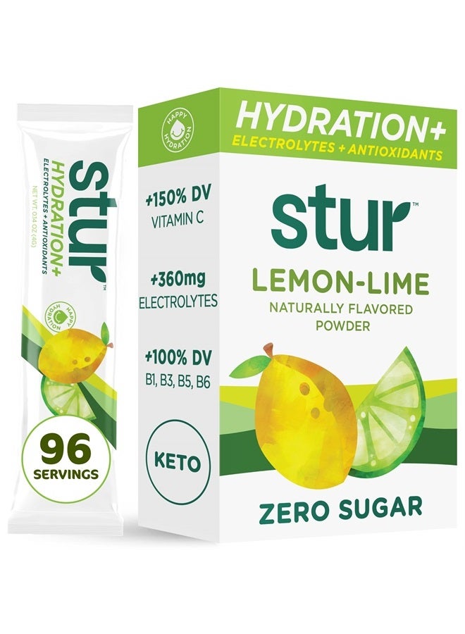 Stur Electrolytes Powder Hydration Packets | Lemon Lime | Sugar Free Water Flavor Packets for Workout Recovery | High Antioxidants & B Vitamins | Keto, Vegan, Non-GMO, Paleo (96 Packets) - Image 1