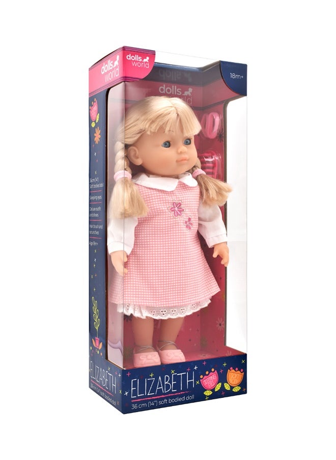 dolls world Elizabeth 14 inch Soft Doll Sleeping Eyes Outfit and Hair Accessories from Peterkin gift for kids of Age above 18 months  - Image 2