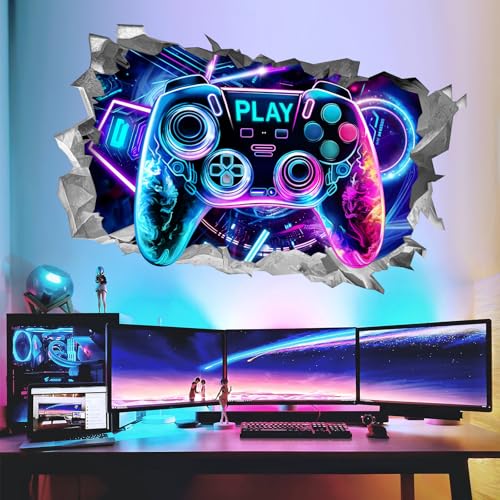 wondever 3D Game Wall Stickers Gamer Controller Gaming Peel and Stick Wall Art Decals for Teenagers Boy Bedroom Playroom - Image 1