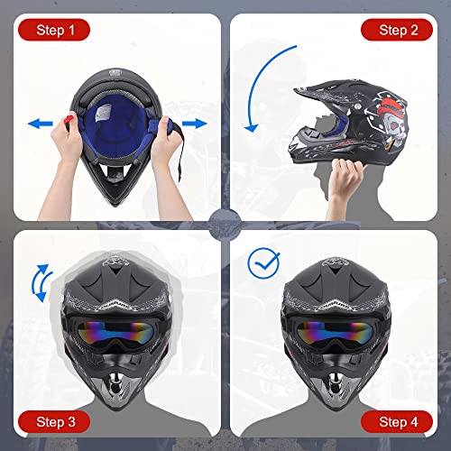 OUMURS Adult Dirt Bike Helmet with Goggles Gloves & Mask Adjustable Sun Visor DOT/FMVSS-218 Motorcycle Adults ATV Helmet Off-Road Motocross Downhill Moped MX for Unisex-Adult-New Black Skull, XL - Image 5