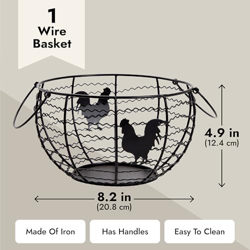 Juvale حامل البيض من جوفالي - سلة سلكية لسطح الطاولة - 8.2 × 8.2 × 4.9 بوصة، حديد أسود بتصميم ريفي - Image 3