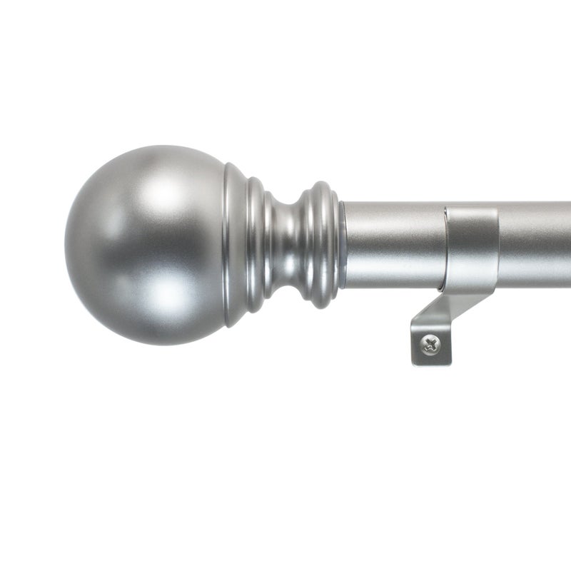 Decopolitan Ball 1 inch Adjustable Curtain Rod, 18 to 36 inches, Silver