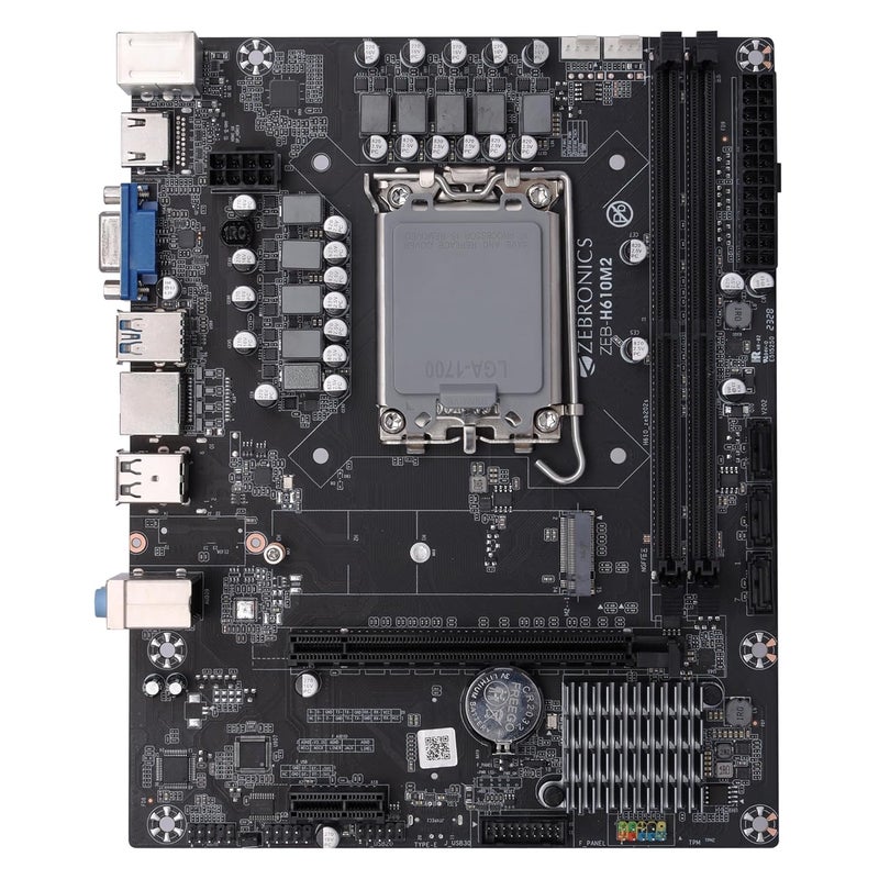 ZEBRONICS لوحة أم H610M2 Micro-ATX لمقبس LGA 1700، تدعم معالجات إنتل من الجيل 12 و 13، فتحة M.2، صوت 5.1، DDR4 3200 ميجاهرتز، منافذ (RJ45 | SATA | USB 3.0 | HDMI) - Image 1