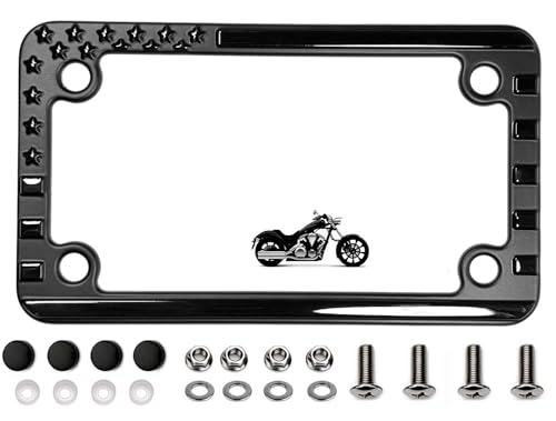 MULL 3D Embossed American Flag Motorcycle Aluminum License Plate Frame Black Pack of 1 - Image 1