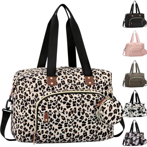 Tenot Diaper Bag Tote with Pacifier Case Baby Bag for Women with Shoulder Straps Travel Diaper Tote for for Mom and Dad Leopard Print - Image 1