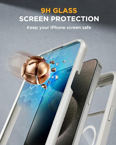 Miracase Magnetic for iPhone 15 Pro Case [Compatible with MagSafe] Full-Body Phone case with Built-in Glass Screen Protector& Camera Protector, Military Drop Proof 15 Pro Cover,Titan - Image 3