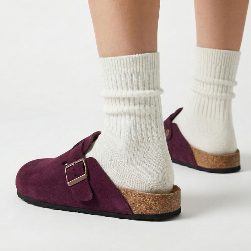Trary Suede Clogs for Women Potato Shoes with Cork Footbed Memory Foam Clogs Comfortable Slip On Women's Mules Burgundy Size 8 - Image 2