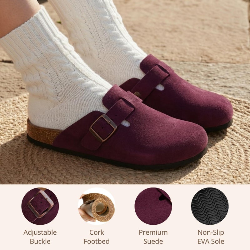 Trary Suede Clogs for Women Potato Shoes with Cork Footbed Memory Foam Clogs Comfortable Slip On Women's Mules Burgundy Size 8 - Image 3