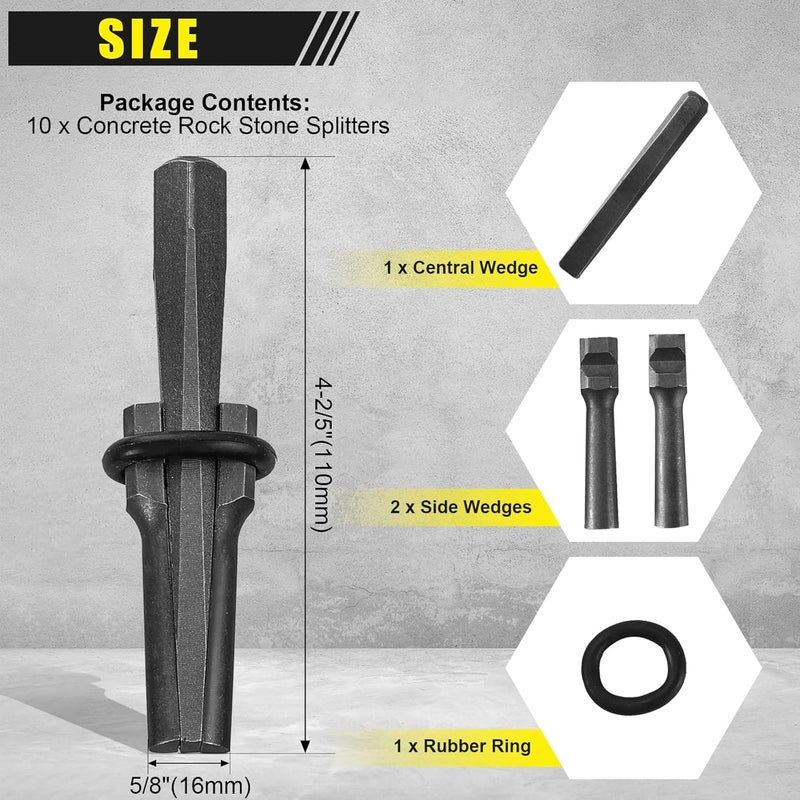 FLK Tech 10 Pack 5/8" Plug Wedges and Feather Shims Concrete Rock Stone Splitter Hand Tools 16mm, Stone Splitting Tools - Image 2
