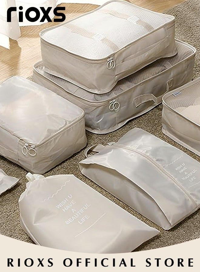 RIOXS 7Pcs Packing Cubes for Storage Luggage Packing Cube Organizer Travel Packing Cubes Set Clothes Shoes Storage Travel Organizer Bags for Luggage, Basics Packing Cubes for Suitcases, Zipper, 7-Piece Set Bags, Beige - Image 2
