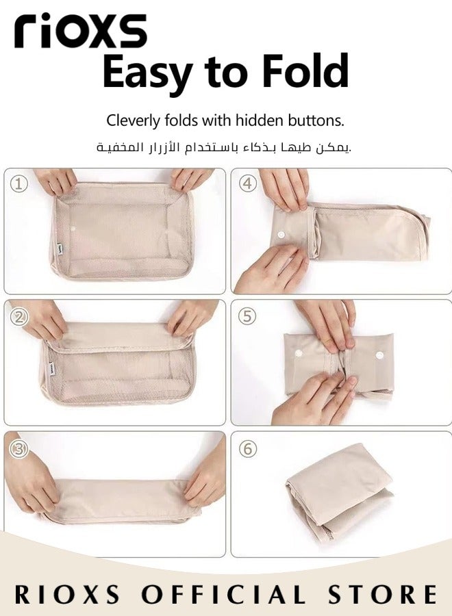 RIOXS 7Pcs Packing Cubes for Storage Luggage Packing Cube Organizer Travel Packing Cubes Set Clothes Shoes Storage Travel Organizer Bags for Luggage, Basics Packing Cubes for Suitcases, Zipper, 7-Piece Set Bags, Beige - Image 5