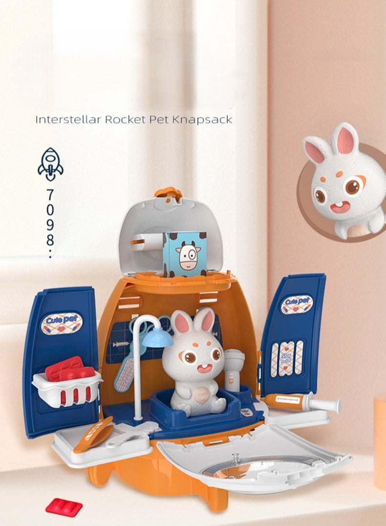 طقم لعب رعاية الحيوانات الأليفة للأطفال مع ملحقات تجميل الحيوانات، مجموعة لعب تخيلية بموضوع الصواريخ للأطفال الصغار كهدية - Image 2