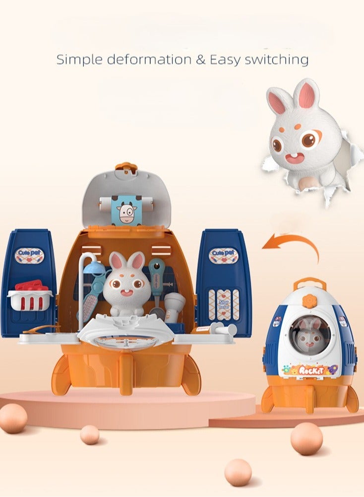 طقم لعب رعاية الحيوانات الأليفة للأطفال مع ملحقات تجميل الحيوانات، مجموعة لعب تخيلية بموضوع الصواريخ للأطفال الصغار كهدية - Image 4