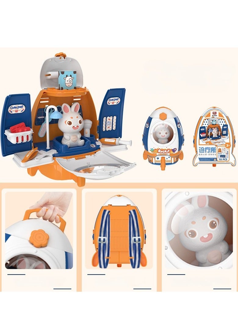 طقم لعب رعاية الحيوانات الأليفة للأطفال مع ملحقات تجميل الحيوانات، مجموعة لعب تخيلية بموضوع الصواريخ للأطفال الصغار كهدية - Image 3