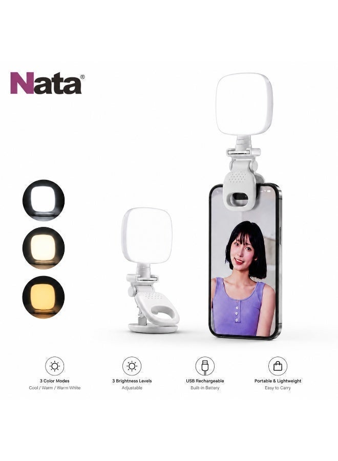 Nata LED Selfie Light Clip for Phone, Portable Clip On Light with 3 Color Modes & Adjustable Brightness, Rechargeable Makeup Light for Selfie, Vlog, Live Streaming, Photography - Image 2