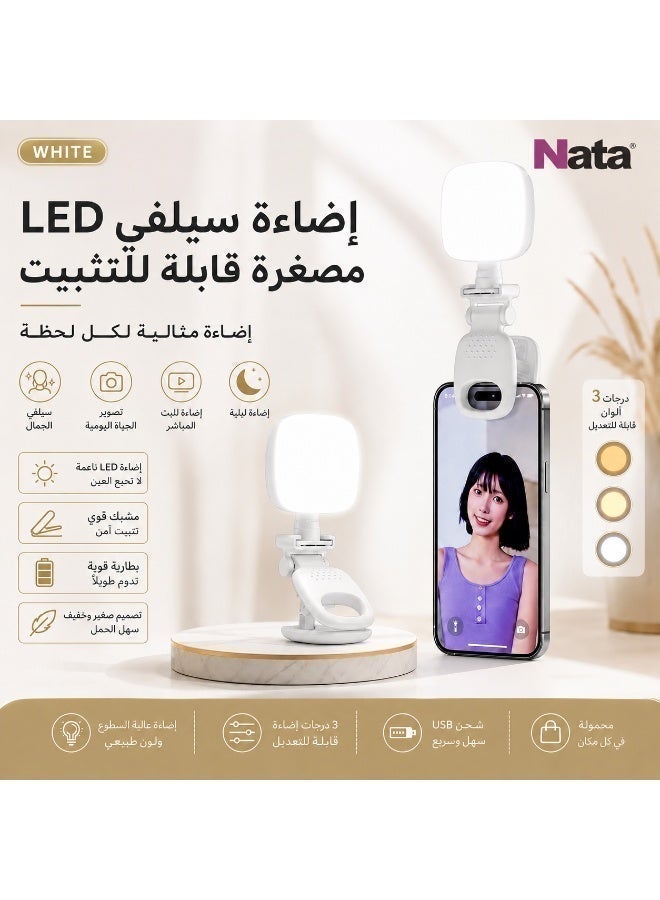Nata LED Selfie Light Clip for Phone, Portable Clip On Light with 3 Color Modes & Adjustable Brightness, Rechargeable Makeup Light for Selfie, Vlog, Live Streaming, Photography - Image 3