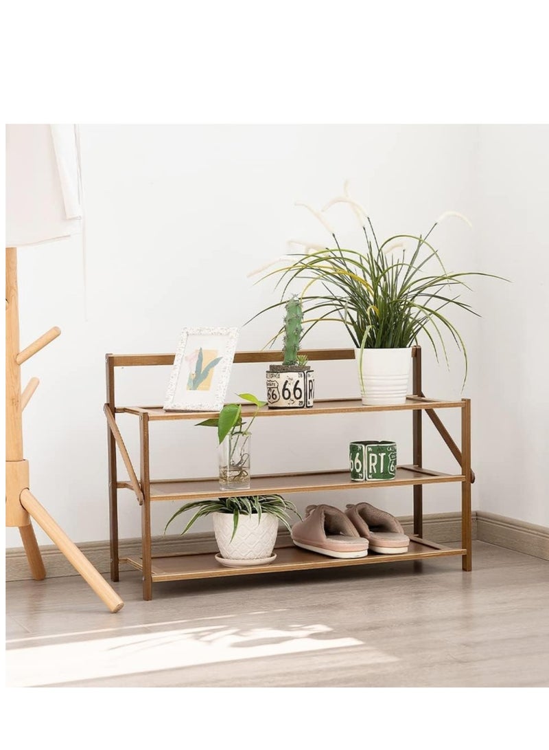 Generic FFD Foldable Bamboo Shoe Rack 3Tier Bamboo Shoe Rack Installation-Free Shoe Shelf Storage Organizer for Unit Entryway Hallway & Closet Sturdy Freestanding Shoe shelf  - Image 1