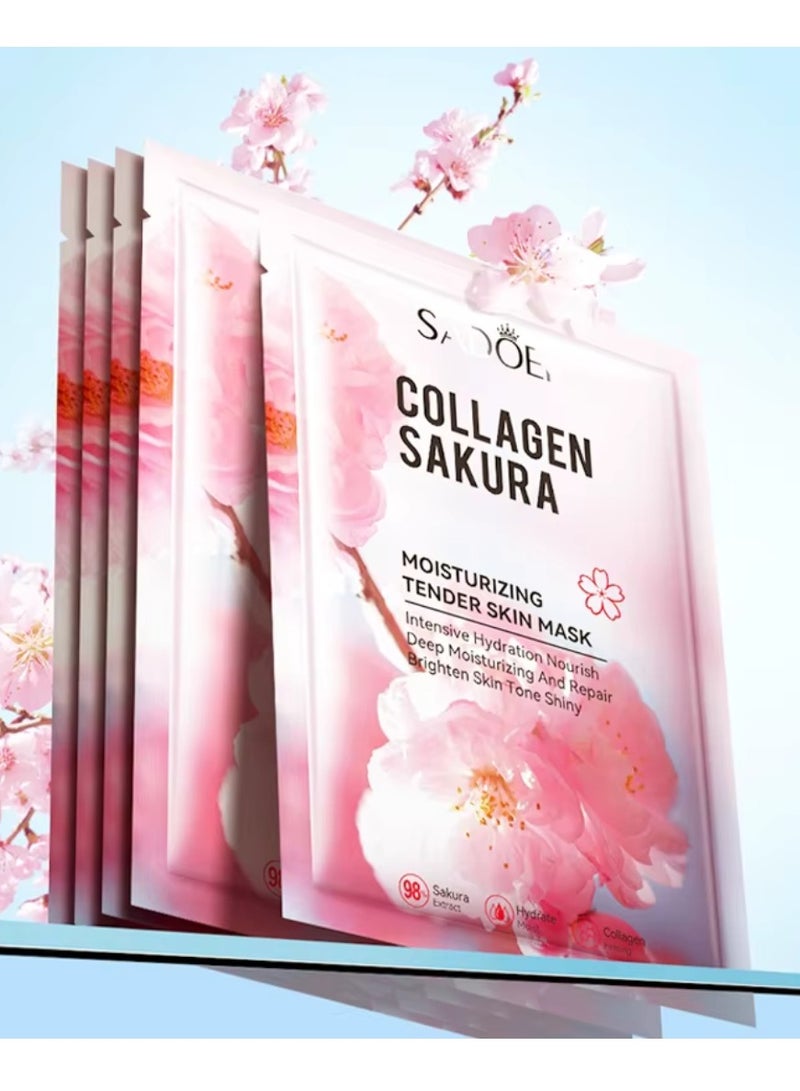 SADOER 5 Pieces Collagen Sakura Facial Mask Moisturizing Tender Skin Face Mask - Image 2