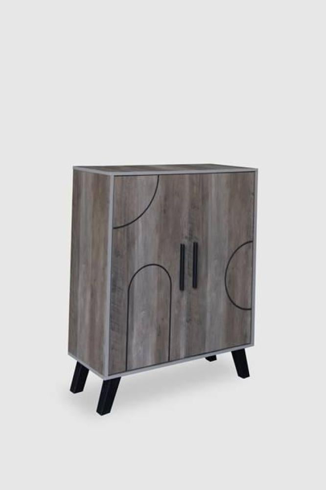 بيتي خزانة أحذية 4 أدوار بابين خشب ماليزي - رمادي مع بني - Image 2