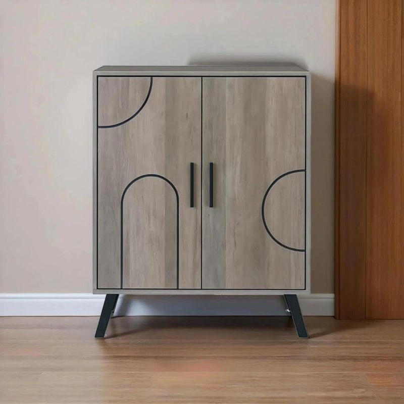 بيتي خزانة أحذية 4 أدوار بابين خشب ماليزي - رمادي مع بني - Image 1