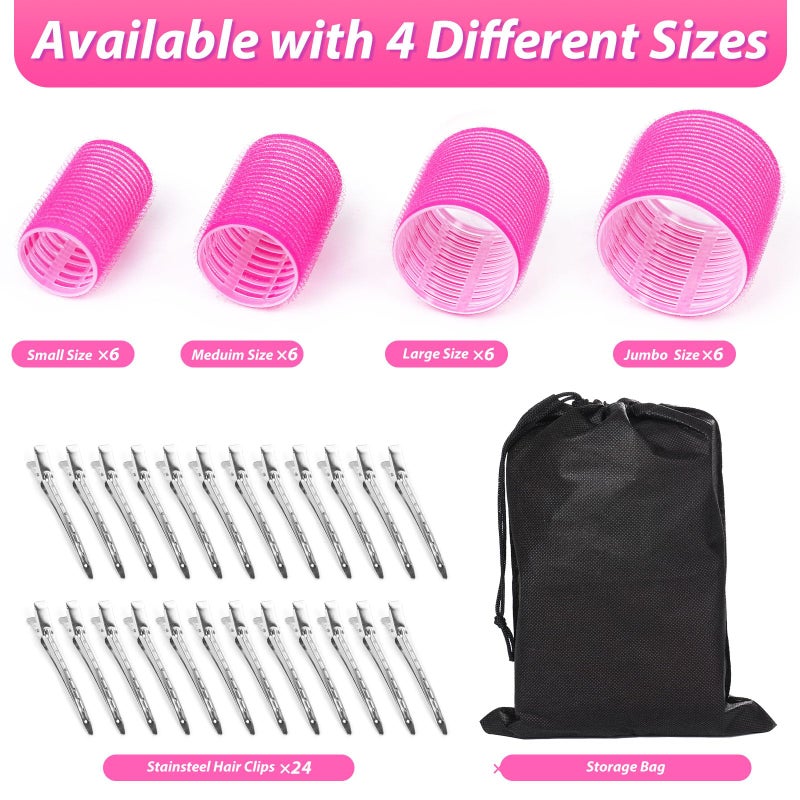 shynek Hair Rollers 48 Pcs Set, 24Pcs Hair Rollers 4 Sizes and 24 Pcs Hair Clips for Long Medium Short Hair (Pink) - Image 2