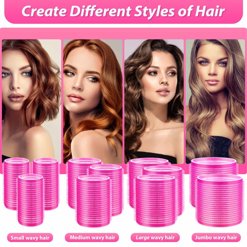 shynek Hair Rollers 48 Pcs Set, 24Pcs Hair Rollers 4 Sizes and 24 Pcs Hair Clips for Long Medium Short Hair (Pink) - Image 3