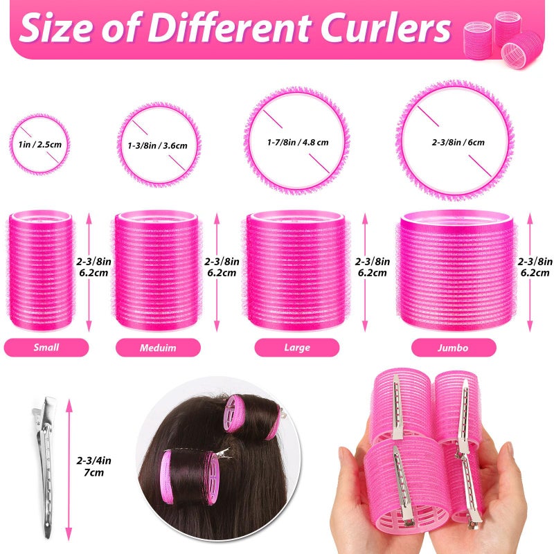 shynek Hair Rollers 48 Pcs Set, 24Pcs Hair Rollers 4 Sizes and 24 Pcs Hair Clips for Long Medium Short Hair (Pink) - Image 4