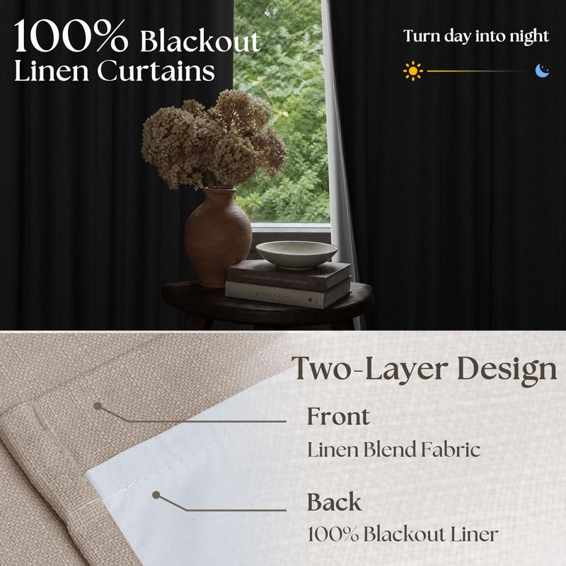 TWODRAPES Burlywood Birch Linen Pinch Pleated Blackout Curtains 84 Inches Long for Bedroom Living Room Darkening 100% Black Out Pinch Pleat Drapes with Liner Farmhouse Neutral 84 Inch Curtain for Dining Room - Image 2