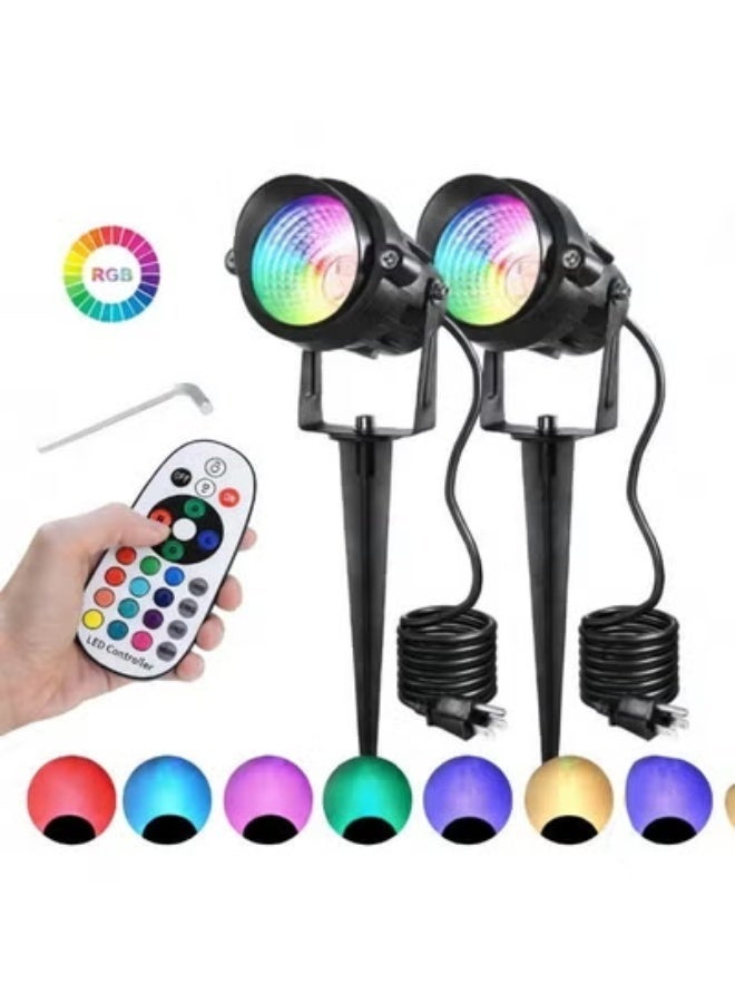 Indoor Ambient Light Decorative Lights,Garden Wall Lights Landscape Lightings RGBW LED 2 Pieces Set,Ambient Lighting RGBW Ground Spike Lawn Lights Festive Atmosphere Lights Outdoor Landscape LED Lights 6W Waterproof Garden Lights LED Spotlights with Spike Mounts For Lawn Garden Decorative Party Lighting Dimmable with Remote Control Multi-Color Adjustable - Image 1