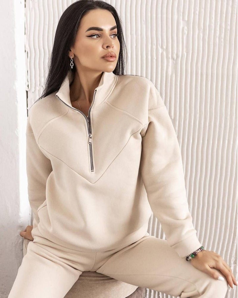 2023 cross-border spring and autumn fashion casual hooded sweater two-piece long sleeve solid color fleece skinny casual suit Sea Blue - Image 4