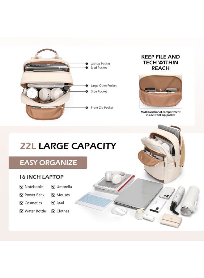 GOLF QUALITY Laptop Backpack for Women Travel Carry On Bag Weekender Business Multilayer Personal Item Backpack,16 Inch,WApricot - Image 3