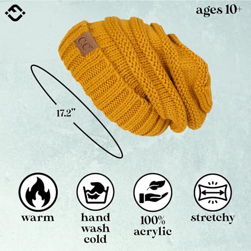 Funky Junque Slouchy Beanie for Women – Warm Winter Hat, Soft Chunky Cable Knit Oversized Slouch Beanies for Cold Weather, Cozy Stylish Fashion Hats - Mustard - Image 3