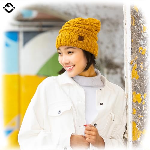 Funky Junque Slouchy Beanie for Women – Warm Winter Hat, Soft Chunky Cable Knit Oversized Slouch Beanies for Cold Weather, Cozy Stylish Fashion Hats - Mustard - Image 2
