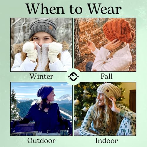 Funky Junque Slouchy Beanie for Women – Warm Winter Hat, Soft Chunky Cable Knit Oversized Slouch Beanies for Cold Weather, Cozy Stylish Fashion Hats - Mustard - Image 4