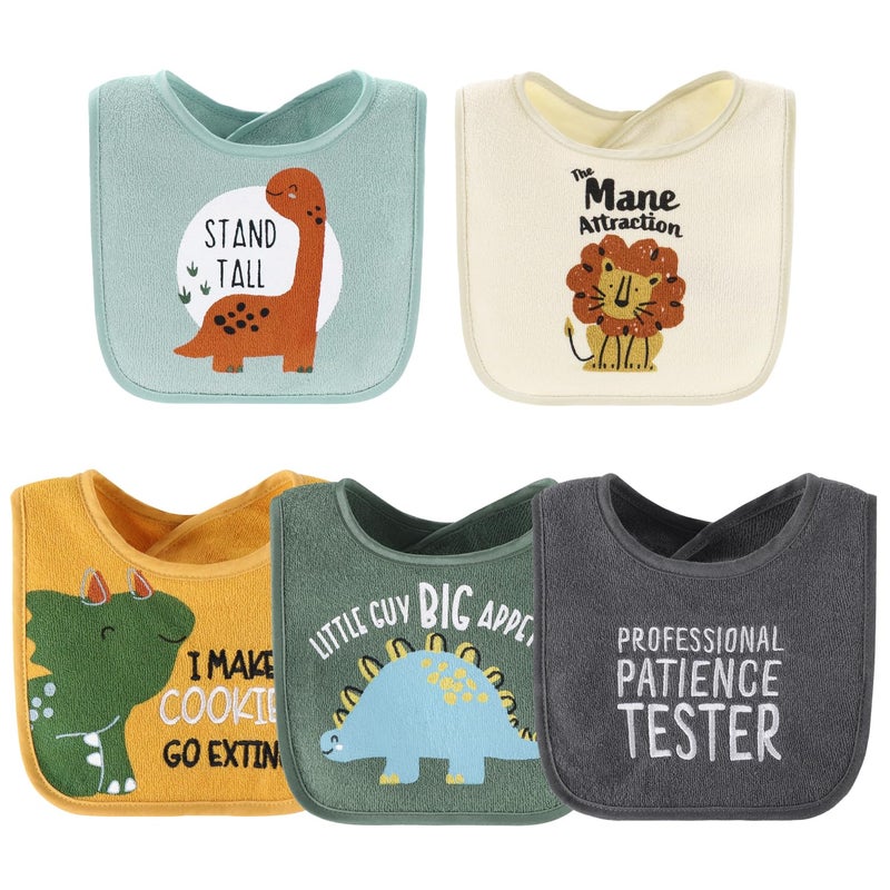 The Peanut Shell The Peanutshell Baby Boy Terry Bibs Set of 10-100% Cotton, Soft, Absorbent Baby Bibs, Toddler Boy Set, Newborn & Infant Bib - Dinosaur - Image 5