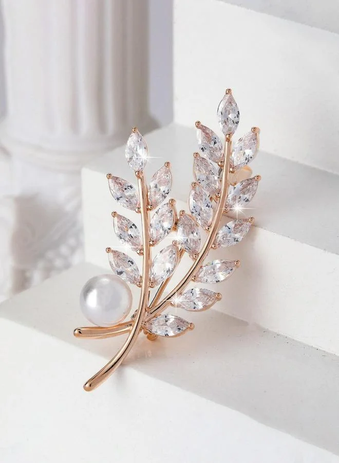 تايك تو دبوس بروش زجاجي كريستالي على شكل سنابل قمح ولؤلؤ صناعي