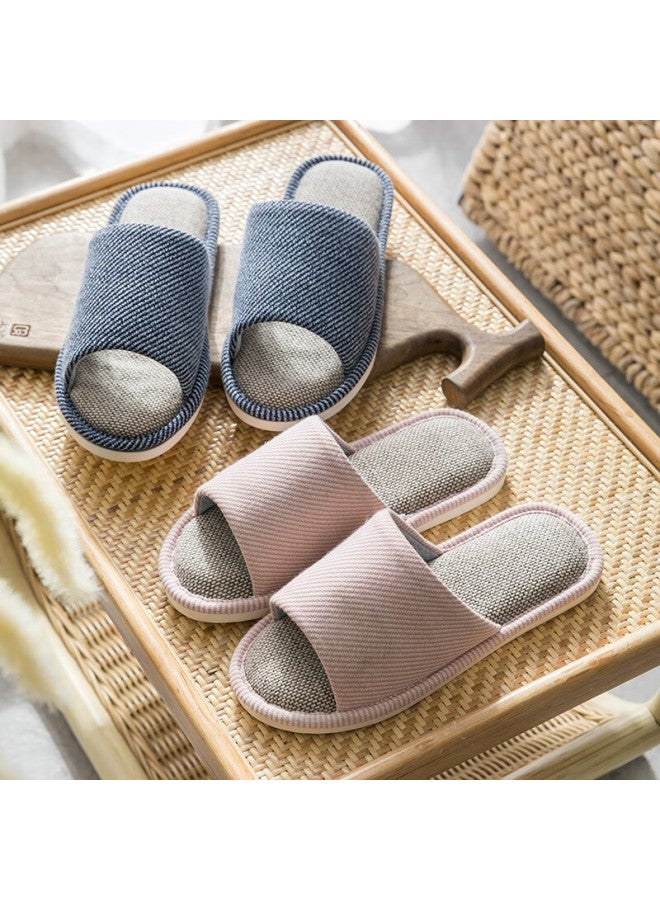 Guoluofei Linen Slippers Men Spring And Autumn Indoor Home Floor Couple Linen Slippers Navy Blue 44-45 - Image 2