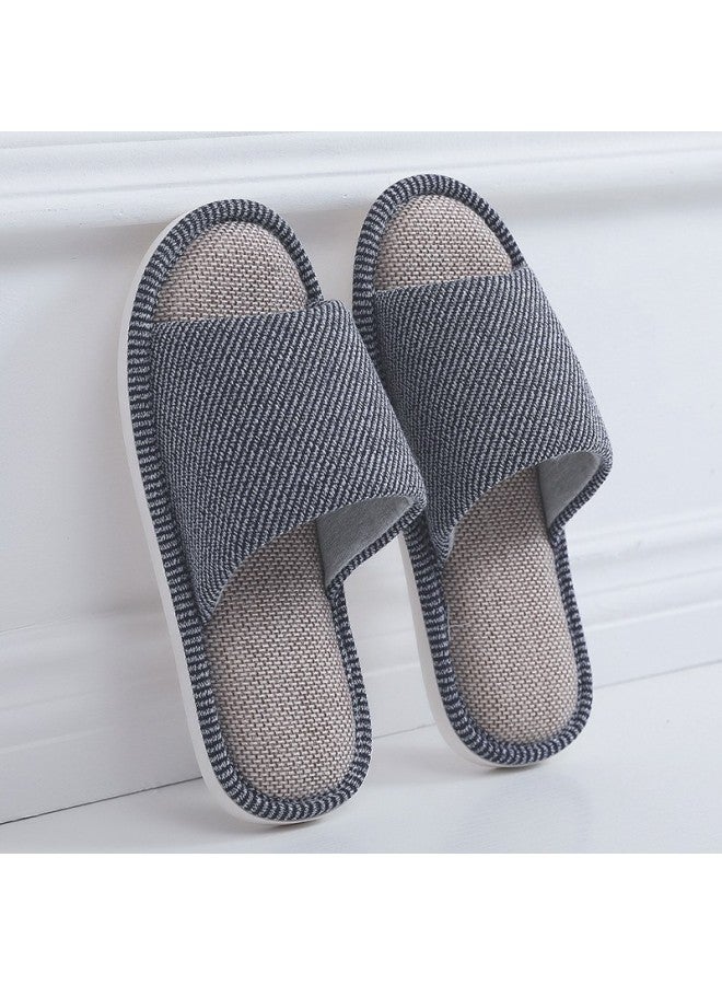 Guoluofei Linen Slippers Men Spring And Autumn Indoor Home Floor Couple Linen Slippers Navy Blue 44-45 - Image 1