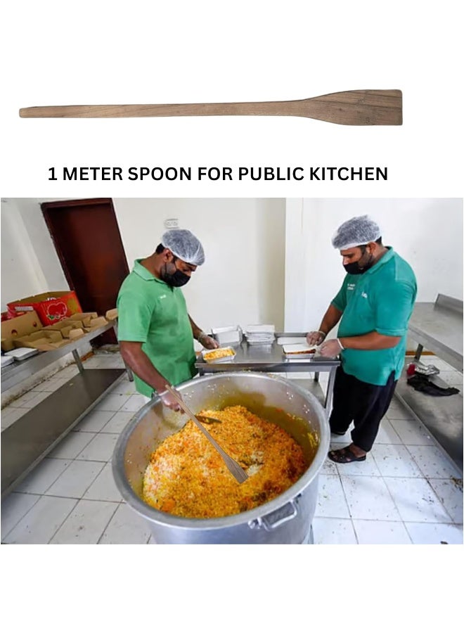 HASANAT ESSENTIALS ملعقة طهي خشبية بطول 1 متر من هاسانات إيسينشالز - ملعقة كبيرة للمطابخ العامة، الأواني الكبيرة والطهي التجاري - Image 2