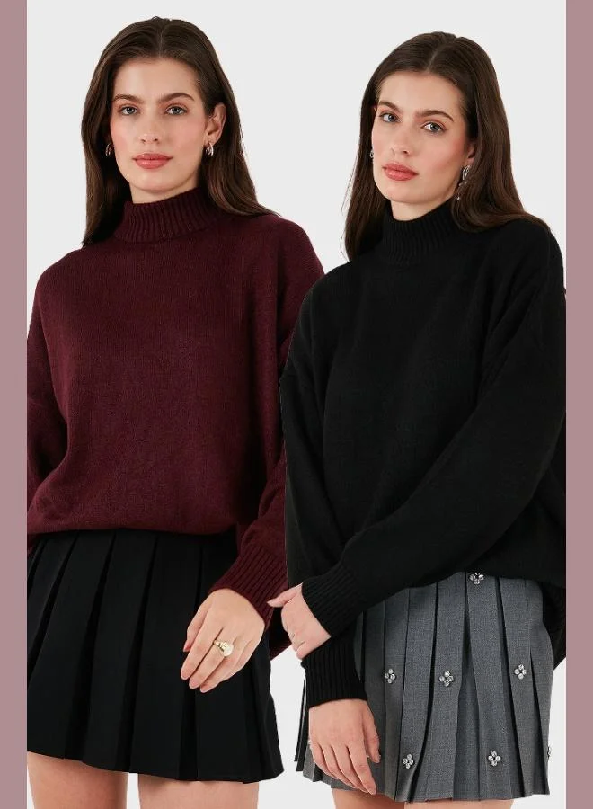 ليلا ليلى سويتر نسائي قطعتين ناعم بياقة عالية مقاس كبير
