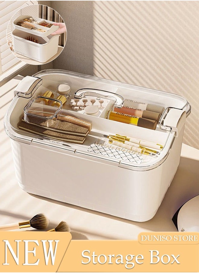 DUNISO Stack Carry Storage Box with Divided Tray, Large Art Craft and Cosmetic Stackable Storage Container Bin with Handle Lid Storage Container for Home & School & Office Supplies  - Image 1