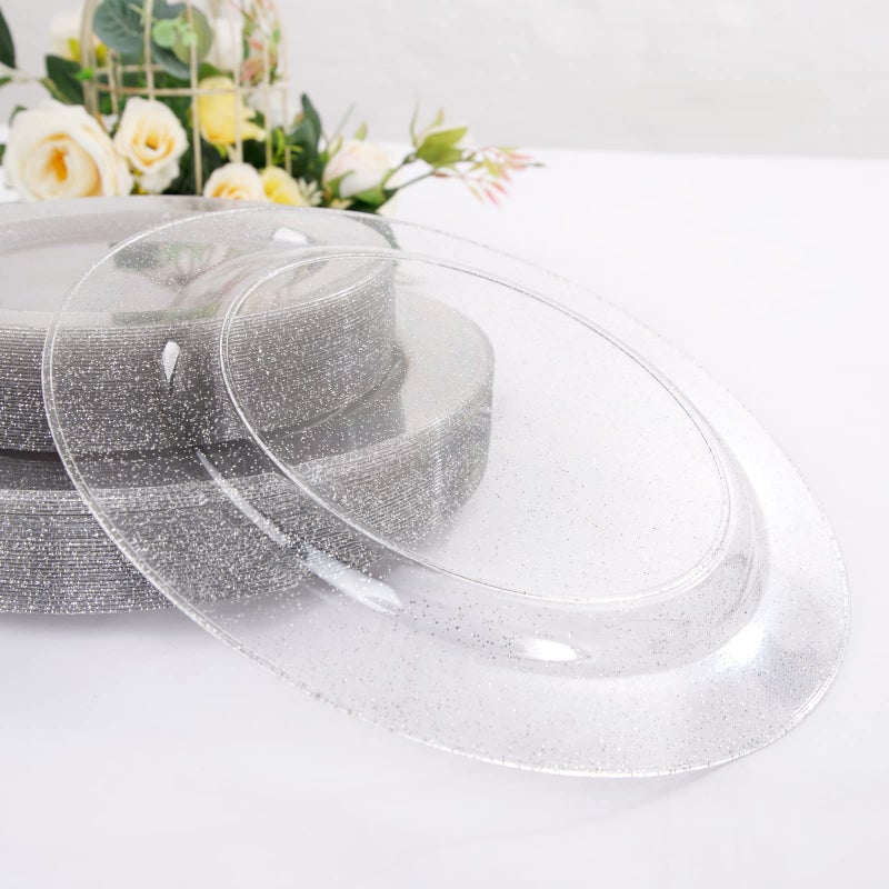 WDF 120PCS Silver Plastic Plates- Disposable Silver Glitter Plates  Premium Heavy Duty 60-10.25"" Dinner Plates and 60-7.5"" Salad Plates for Parties &Wedding - Image 5