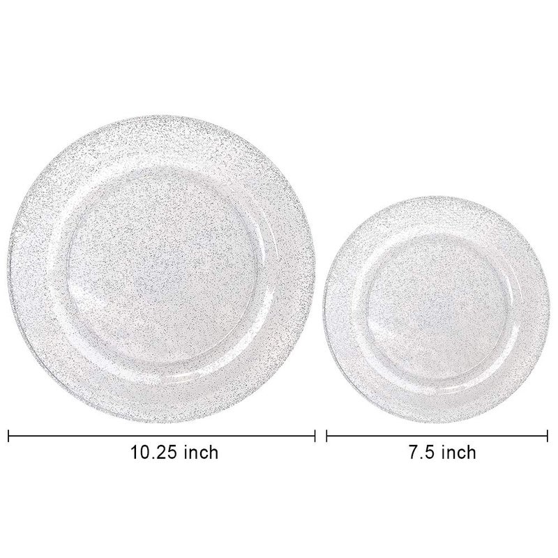 WDF 120PCS Silver Plastic Plates- Disposable Silver Glitter Plates  Premium Heavy Duty 60-10.25"" Dinner Plates and 60-7.5"" Salad Plates for Parties &Wedding - Image 2
