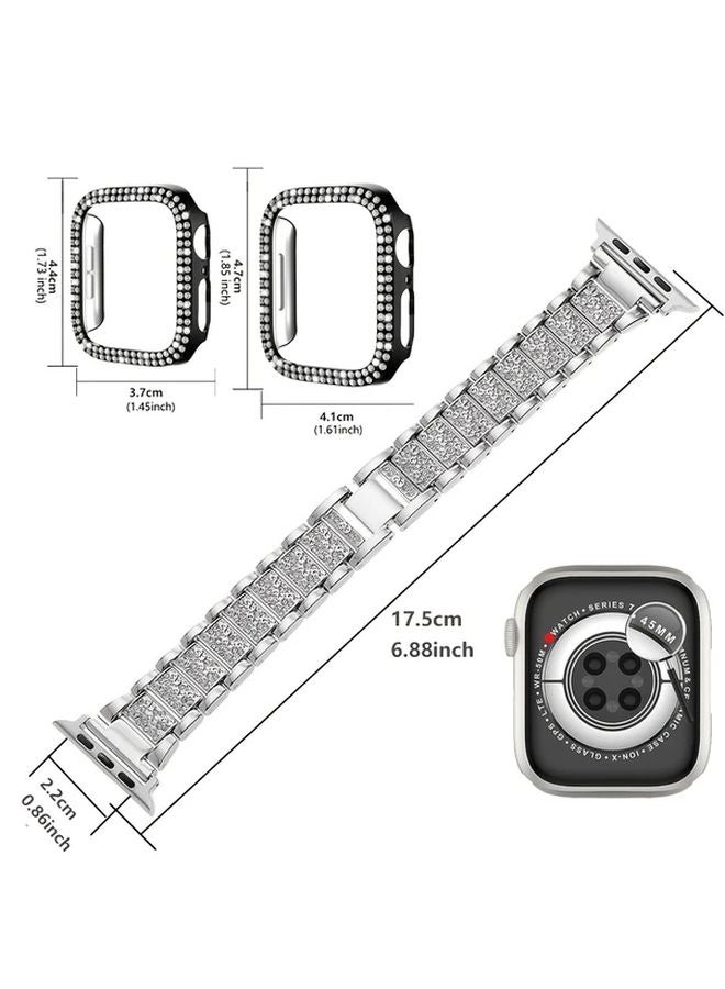 Silver Metal Rhinestone Strap and Bumper Case for Apple Watch 45mm Series SE 10 9 8 7 6 5 4 - Image 3