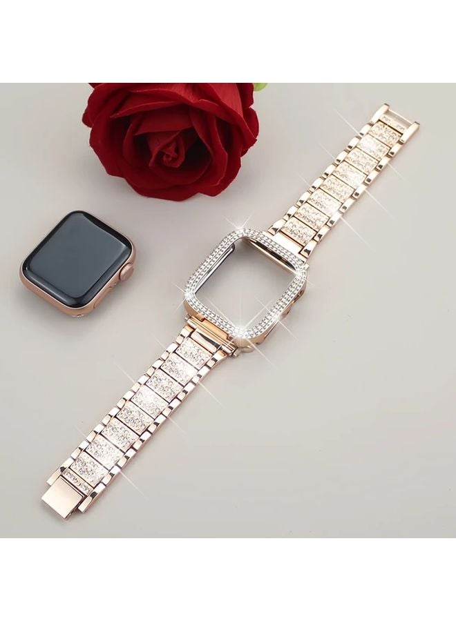 Silver Metal Rhinestone Strap and Bumper Case for Apple Watch 45mm Series SE 10 9 8 7 6 5 4 - Image 5
