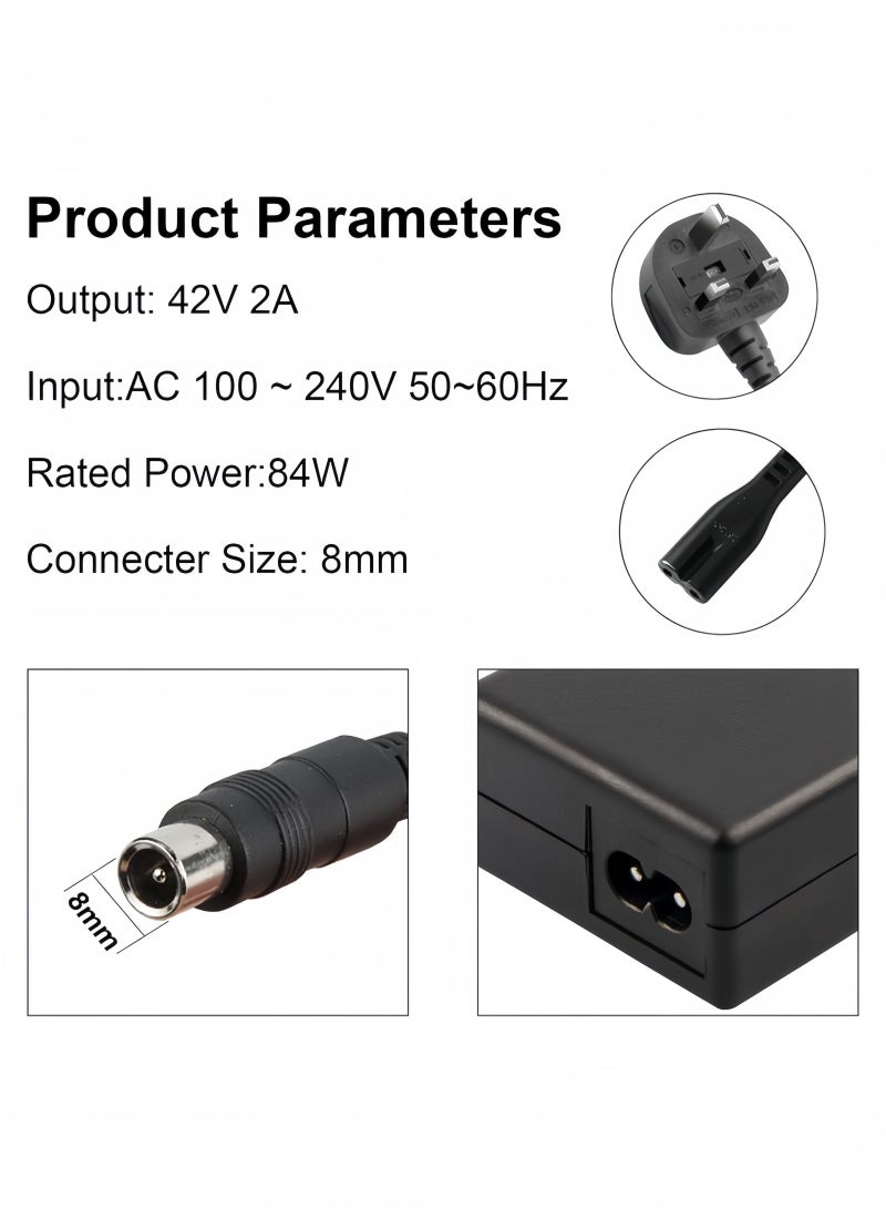 أنغولا باندا شاحن سكوتر كهربائي 42 فولت 2 أمبير ل Xiaomi M365 ، Pro ، Pro 2 ، Mi 3 ، 1s ، Segway Ninebot Scooter G30 ES1 ES2 ES3 ES4 E22E E25E E45E ، شاحن بطارية 36 فولت ل Avo ، الطيور ، الجير ، الدوران ، التخطي - Image 3