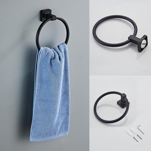bluebyrne Matte Black Bathroom Hardware Set 4 Pieces,Towel Bar Set Stainless Steel Wall Mounted, Includes 16In Hand Towel Bar, Towel Ring, Robe Towel Hooks,Toilet Paper Holder, Bathroom Towel Rack Set - Image 3